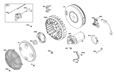 Flywheel, Ignition, And Starter Group Diagram and Parts List for 386447-0240-B5 200000 - 399999 Briggs and Stratton Engine